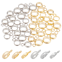 Golden & Stainless Steel Color 60Pcs 6 Styles 304 Stainless Steel Tube Bails, Loop Bails, Ring Bail Beads, Golden & Stainless Steel Color, 8~10x5.5~7x1.5~2.5mm, Hole: 1.8~2mm, 10pcs/style