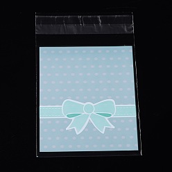 Sky Blue Rectangle OPP Cellophane Bags, with Bowknot Pattern, Sky Blue, 12.5x7.9cm, Unilateral Thickness: 0.035mm, Inner Measure: 9.5x7.9cm, about 95~100pcs/bag