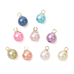 (52) Непрозрачная лаванда Круглые подвески из перламутрового стекла с латунными креплениями, расписанные методом запекания., золотые, разноцветные, 9x6 мм, отверстие : 1.5 мм