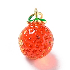 Оранжево-Красный Подвески лэмпворк ручной работы, с латунной фурнитурой , без кадмия и без свинца, матовый золотой цвет, оранжевые, оранжево-красный, 18~18.5x12.5~13 мм, отверстие : 4 мм