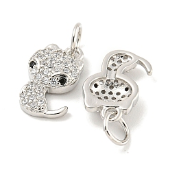 Змея Покрытие стойки латунь микропаве прозрачные подвески из кубического циркония, долговечный, с прыжковых колец, без свинца и без кадмия, реальный 18 k позолоченный, змея, 13x9.5x3 мм, отверстие : 3 мм