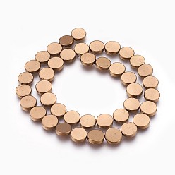 с Покрытием Меди Гальванические немагнитная синтетический гематит бисер пряди, полировать, плоско-круглые, с медным покрытием, 10x2 мм, отверстие : 0.8 мм, около 41 шт / нитка, 15.94 дюйм (40.5 см)