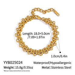 Plaqué 18K Or Véritable 304 bracelets à maillons en acier inoxydable pour femmes, réel 18 k plaqué or, 7.09 pouce (18 cm)