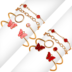 (52) Непрозрачная лаванда Браслет-манжета из легкого золотого сплава в виде бабочки 4шт. 2 цветов и комплект браслетов-цепочек 4шт. 2 цветов, комплект украшений из смолы со стразами, разноцветные, 62~64 мм