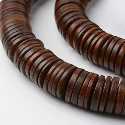 Сиена Окрашенные натурального кокосового плоские нити круглые из бисера, цвет охры, 20x3~5 мм, отверстие : 3 мм, около 106~114 шт / нитка, 16.5 дюйм