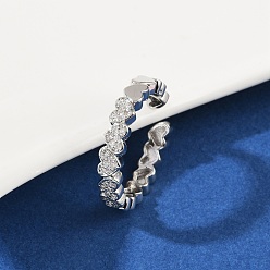 Платина Манжеты из латуни с микро паве кубический цирконий для женщин, сердце, стойки покрытие, долговечный, без свинца и без кадмия, платина, 4 мм, размер США 7 (17.3 мм)