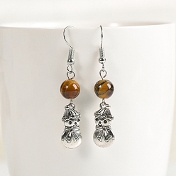 Тигровый глаз Натуральный тигровый глаз мотаться, Рождественские украшения в виде снеговика из сплава для женщин, 50x8 мм