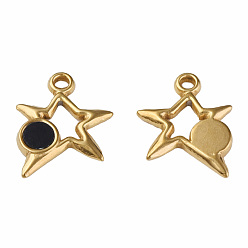 Golden 304 Stainless Steel Charms, with Dyed Black Shell, Star, Golden, 15x13x2mm, Hole: 1.6mm