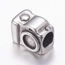 Antique Silver 304 Stainless Steel European Beads, Large Hole Beads, Camera, Antique Silver, 13x8x10mm, Hole: 5mm