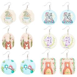 Mixed Color DIY Jewelry Earring Making Kits, include  Animal Printed Acrylic Pendants, Brass Earring Hooks, Iron Open Jump Rings, Mixed Color, 44pcs/box