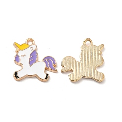 Средний Фиолетовый Подвески из эмали и сплава, очарование единорога, золотые, средне фиолетовый, 18x17.3x1.5 мм, отверстие : 2 мм