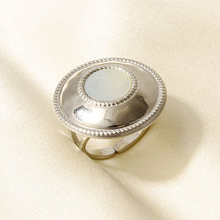Нержавеющая Сталь Цвет 304 Открытые кольца-манжеты из нержавеющей стали с натуральными ракушками для женщин, круглые, цвет нержавеющей стали, 25 мм, внутренний диаметр: 17 мм
