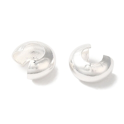 Посеребрённый Латунь обжимной шарик крышку, без свинца и без кадмия, 925 серебро покрытием, 9x5 мм, отверстие : 4.5 мм