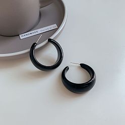 Черный Акриловые серьги-гвоздики в форме буквы С, с пинами из нержавеющей стали , платина, чёрные, 38x16 мм