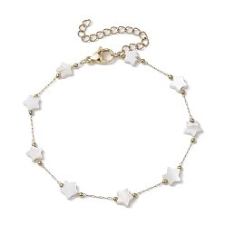 Настоящее золото 18K 316 браслеты на ногу из нержавеющей стали с цепочками-скрепками, браслеты на ногу из натуральных белых ракушек со звездами для женщин, реальный 18 k позолоченный, 7-7/8 дюйм (20 см)