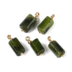 Other Jade Natural Canadan Jade Pendants, Column Charms, with Golden Tone Brass Findings, Faceted, 16.5~18.5x5.5~7.5x5.5~7.5mm, Hole: 1.6~2mm, about 5pcs/bag