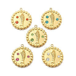 (52) Непрозрачная лаванда 304 из нержавеющей стали горный хрусталь подвески, плоский круглый с подвесками в виде рыбьей кости, ионное покрытие (ip), реальный 14 k позолоченный, разноцветные, 20.5x18x3 мм, отверстие : 1.4 мм