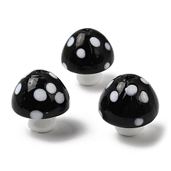 Noir Perles lampwork, perles au chalumeau, faits à la main, champignon à pois, noir, 24.5x23.5mm, Trou: 2mm
