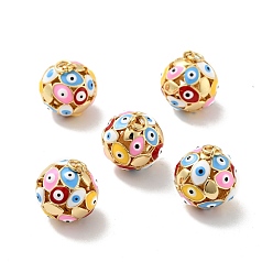 Разноцветный Круглые подвески с эмалью из латуни с дурным глазом, с прыжковых колец, без кадмия, без никеля и без свинца, реальный 18 k позолоченный, красочный, 19 мм, отверстие : 3.4 мм