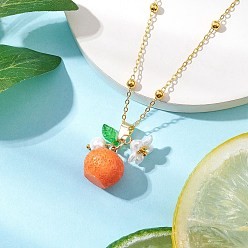 Оранжевый Ожерелья с подвесками из смоляных фруктов, ожерелья-цепочки из латуни, золотые, оранжевые, 17.68 дюйм (44.9 см), Кулон : 16x15 мм