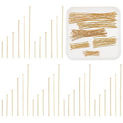 Настоящее золото 18K 120шт. 6 стили латунные штифты с плоской головкой, долговечный, реальный 18 k позолоченный, 19~51x0.5~0.7 мм, Руководитель: 1~2 mm, 20 шт / стиль