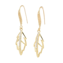 Light Gold Boucles d'oreilles pendantes en laiton et verre, feuille, or et de lumière, 39.5x9mm