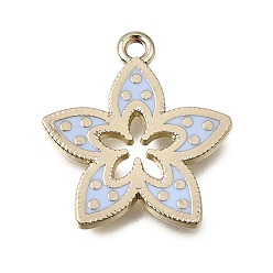 Sky Blue Alloy with Enamel Pendants, Flower Charms, Rack Plating, Golden, Sky Blue, 19.5x18x1.5mm, Hole: 1.6mm