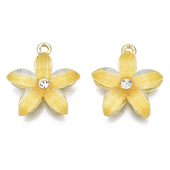 Золотистый Подвески из сплава , смолой и горный хрусталь, цветок, кристалл, золотой свет, золотые, 21.5x18.5x5 мм, отверстие : 1.5 мм