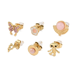 (52) Непрозрачная лаванда 304 серьги-гвоздики из нержавеющей стали со стразами и камнями, разнообразные, разноцветные, 6~11.5x4~12 мм