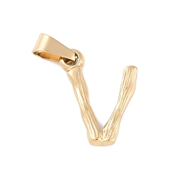 Letter V 304 Stainless Steel Pendants, Bamboo Style, Letter, Golden Color, Letter.V, 19.5x12x3mm, Hole: 3x7mm