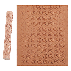 Footprint Beech Wood Ceramics Tool, Round Column, Footprint Pattern, 151x21mm