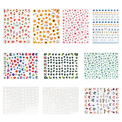 Mixed Color Different Pattern Self Adhesive Nail Art Stickers, DIY Nail Art Decoration, Mixed Color, 104x80x0.2mm, 10styles, 1sheet/style, 10sheets/set