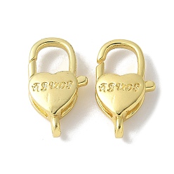 Настоящее золото 18K Карабин-лобстеры, латунные, стойки покрытие, долговечный, без свинца и без кадмия, сердце со словом, реальный 18 k позолоченный, 19x11x5 мм, отверстие : 2 мм