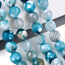 Небесно-голубой Нити окрашенных и нагретых натуральных агатовых бус с огненным кракелюром, круглые, граненые, голубой, 9.5~10 мм, отверстие : 0.8~1.3 мм, около 37~38 шт / нитка, 14.17~14.96 дюйм (36~38 см)