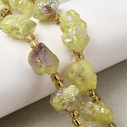 Желтый Гальванизированные нити из необработанных натуральных аметистов, с бисером, самородки, желтые, 13~20x12~14.5x11~14 мм, отверстие : 1.2~1.4 мм, около 9 шт / нитка, 6.89''~7.09'' (17.5~18 см)