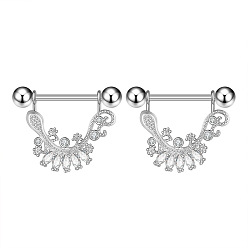 Луна 304 Ниппель-стремя из нержавеющей стали с кубическим цирконием, цвет нержавеющей стали, луна, 16 мм, штифты : 1.6 мм