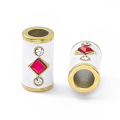 Белый Ионное покрытие (ip) 304 бусины со стразами из нержавеющей стали, с эмалью, колонка с ромбами, золотые, белые, 20x14x10.5 мм, отверстие : 6.5 мм