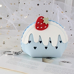 Светло-Голубой Брелок из искусственной кожи, для женского клатча-кошелька для монет, с кольцом ключевой железа, клубника, Небесно-голубой, кошелек: 11x10см