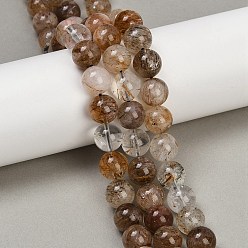 Rutilated Кварц Нити бусин из рутилированного кварца из натурального черного золота, круглые, 10~11 мм, отверстие : 1 мм, около 37~38 шт / нитка, 15.35''~15.55'' (39~39.5 см)