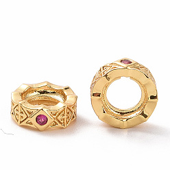 Echt 18 k vergoldet Messing Strass Perlen, flach rund mit Raute, langlebig überzogen, echt 18 k vergoldet, 8x3.2 mm, Bohrung: 4 mm