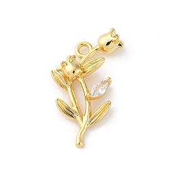 Настоящее золото 18K Подвески из латуни с прозрачным фианитом, без кадмия, без никеля и без свинца, цветок, реальный 18 k позолоченный, 18.5x11.5x3.5 мм, отверстие : 1.4 мм