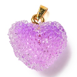 Средняя Орхидея Подвески из прозрачной смолы с точками из стразов, подвески в форме сердца с латунной фурнитурой, реальный 18 k позолоченный, без кадмия и без свинца, долговечный, средне орхидеи, 21x20x11 мм, отверстие : 4.5x3 мм