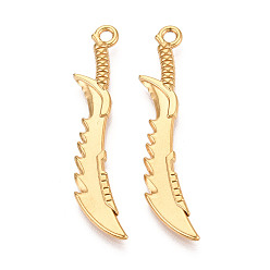 Настоящее золото 18K 304 подвески из нержавеющей стали, палаш, ионное покрытие (ip), реальный 18 k позолоченный, 48x10x3 мм, отверстие : 2.2 мм