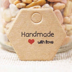 Bisque 100Pcs Valentine's Day Hexagon Gift Tags, Heart Print Tags, Bisque, 3x3.5cm
