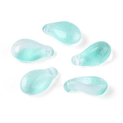 Бледно-бирюзовый Подвески-капли из прозрачного стекла, с золотой порошок, бледные бирюзовая, 14~15x8x6~7 мм, отверстие : 1.2 мм