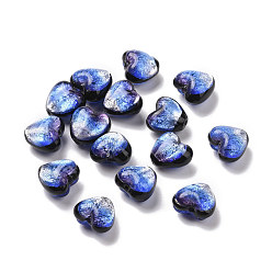 Розовато-лиловый Бусины ручной работы бусины серебряной фольгой, светящийся, светится в темноте, сердце, розовато-лиловый, 10.5~11x11~12x7.5~8 мм, отверстие : 1.4 мм