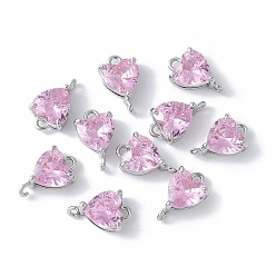 Сердце Шармы-соединители из латуни с паве из кубического циркония, стойки покрытие, долговечный, без кадмия и без свинца, платина, сердце, 10.5x6.5x4 мм, отверстие : 1 мм