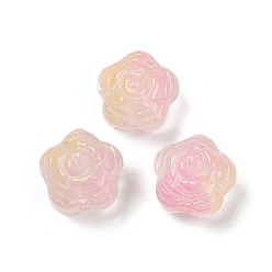 Фламинго Прозрачные стеклянные бусины, цветы розы, спекающийся лак, фламинго, 11.5x12x8.5 мм, отверстие : 1.2 мм