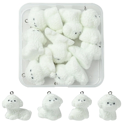 White 4Styles 8Pcs Flocking Resin Cute Puppy Pendants, Dog Charms with Platinum Plated Iron Loops, White, 30~31.5x18~23x20~24mm, Hole: 2.5mm, 2pcs/style