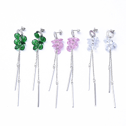 Mixed Color 304 Stainless Steel Dangle Stud Earring, with Cable Chains, Cubic Zirconia Charms and Ear Nuts, Mixed Color, 76.5mm, Pin: 0.8mm